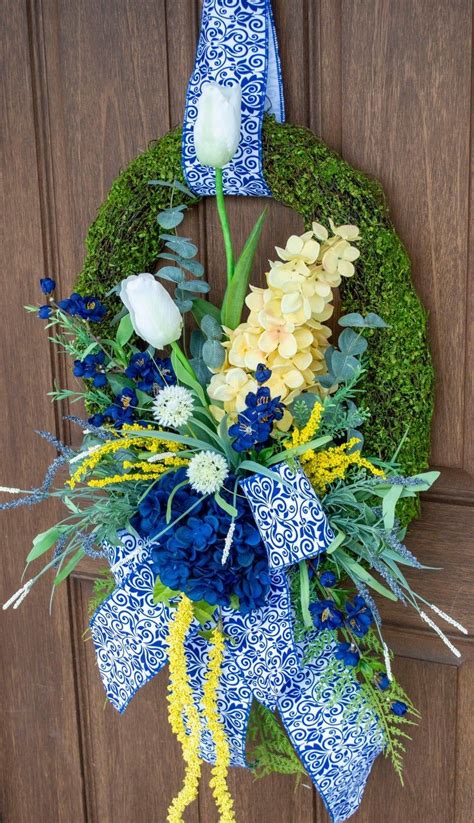 yellow wreath for front door|blue and yellow door wreath.